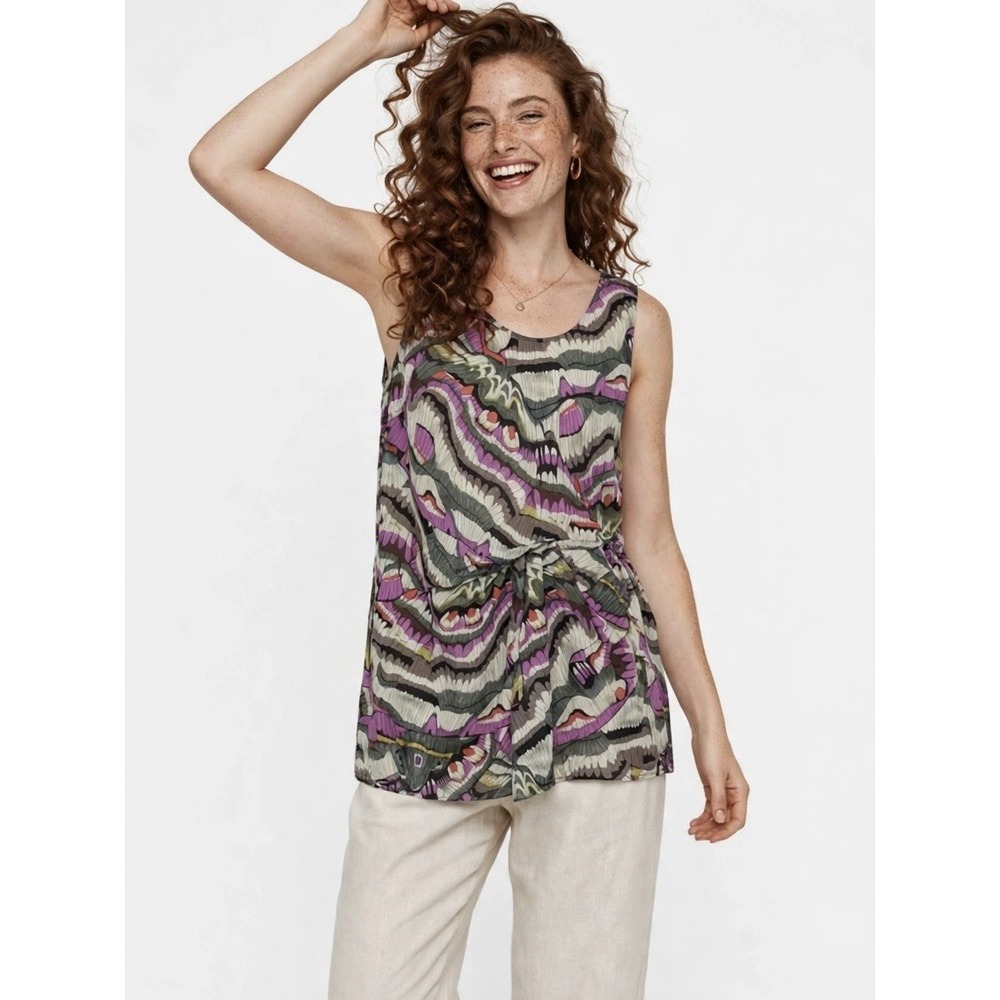 Anthropologie Edme Esyllte Boho Pleated Abstract Floral Sleeveless Blouse 14